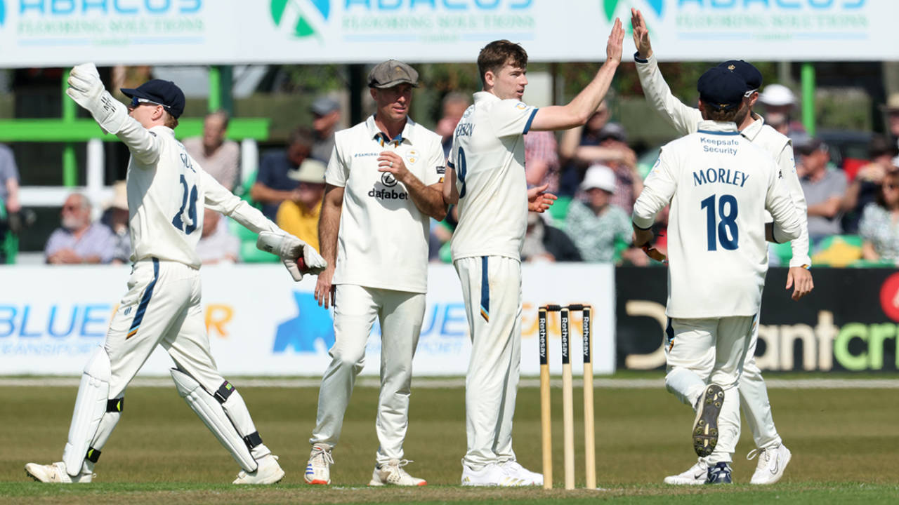 Martin Andersson claimed the key wicket of Sol Budinger, Leicestershire vs Derbyshire, County Championship, Division Two, Grace Road, April 11, 2025