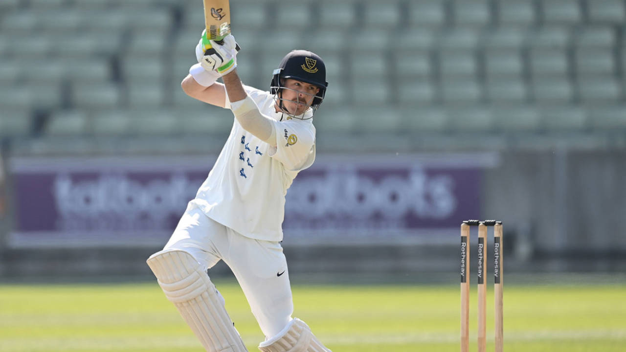 Daniel Hughes drives over the off side, Warwickshire vs Sussex, County Championship, Division One, Edgbaston, April 4, 2025