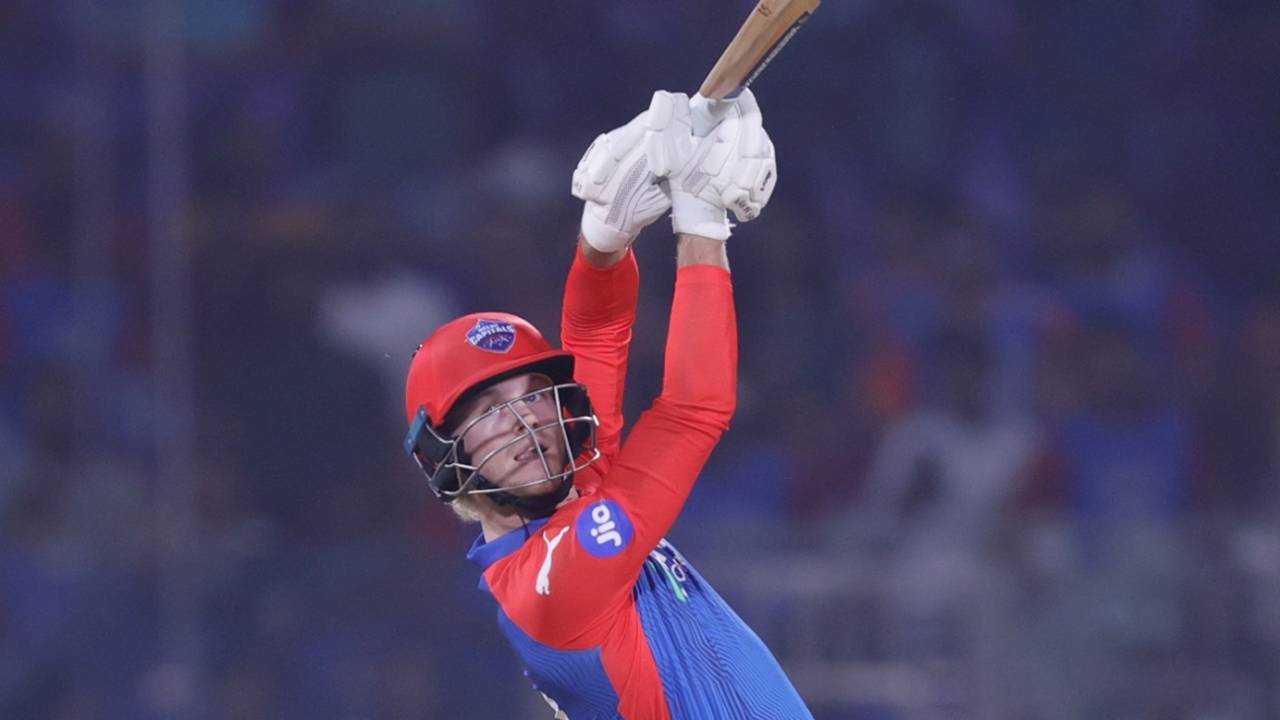 Jake Fraser-McGurk hits over the top, Delhi Capitals vs Rajasthan Royals, IPL 2025, Delhi, April 16, 2025