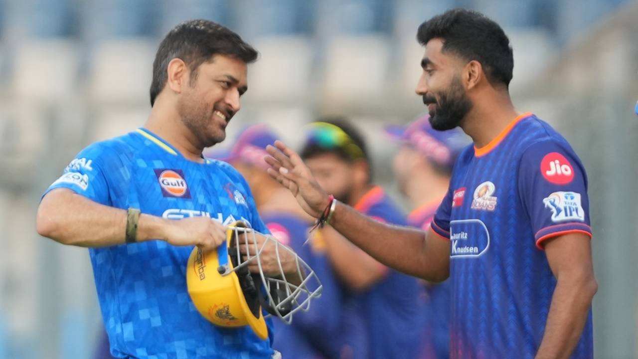 MS Dhoni and Jasprit Bumrah get together at the Wankhede, Mumbai Indians vs Chennai Super Kings, IPL 2025, Mumbai, April 19, 2025