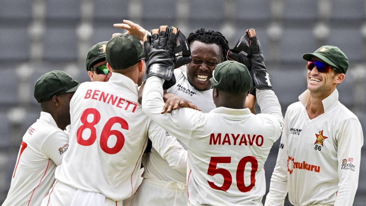 Victor Nyauchi celebrates a wicket, Bangladesh vs Zimbabwe, 1st Test, Sylhet, 1st day, April 20, 2025