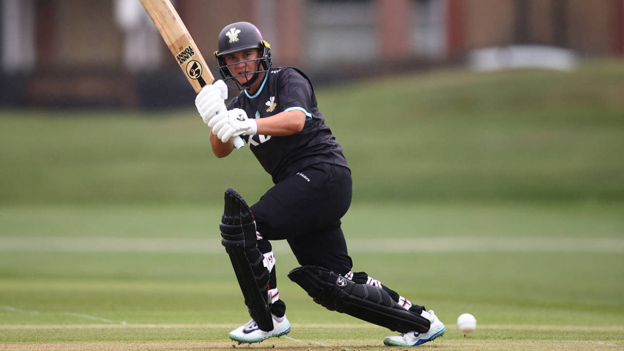 Alice Capsey works one to the leg side in action for Surrey, Surrey Women vs Somerset Women, Metro Bank One Day Cup, Beckenham, April 23, 2025