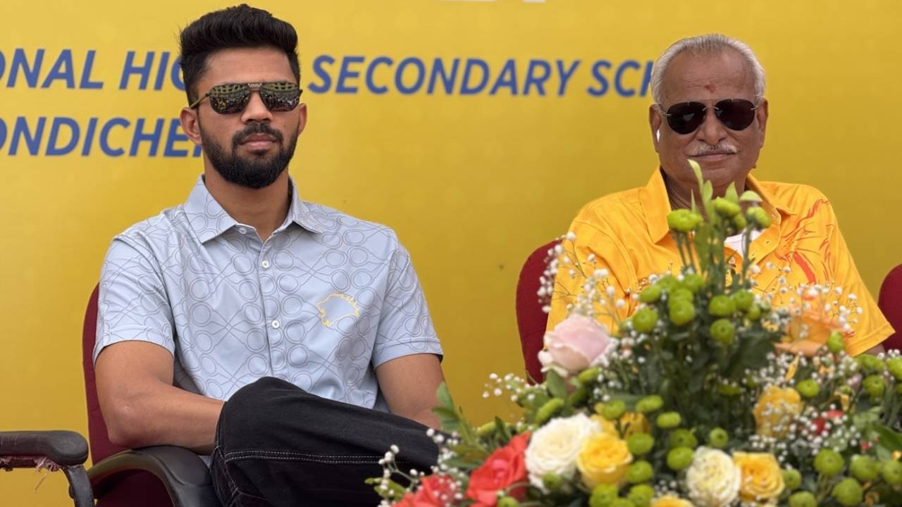 CSK captain Ruturaj Gaikwad and CEO Kasi Viswanathan at the launch of the Super Kings Academy in Puducherry, Puducherry, April 23, 2025