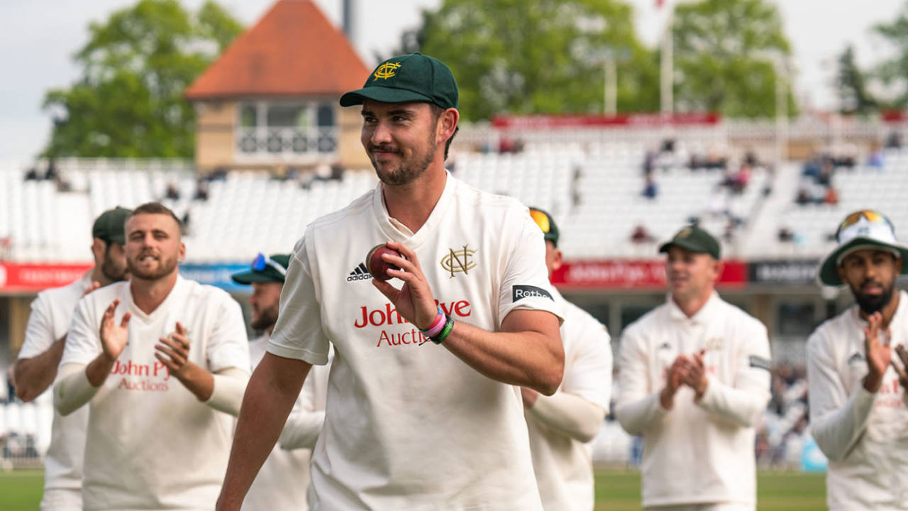 Josh Tongue walks off after taking a five-wicket haul, Nottinghamshire vs Sussex, County Championship, Trent Bridge, April 25, 2025