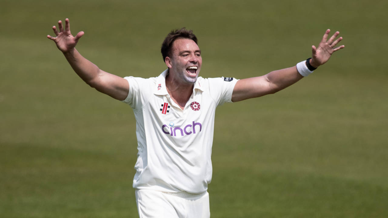 Harry Conway celebrates a wicket on debut, Leicestershire vs Northamptonshire, County Championship, Grace Road, May 2, 2025