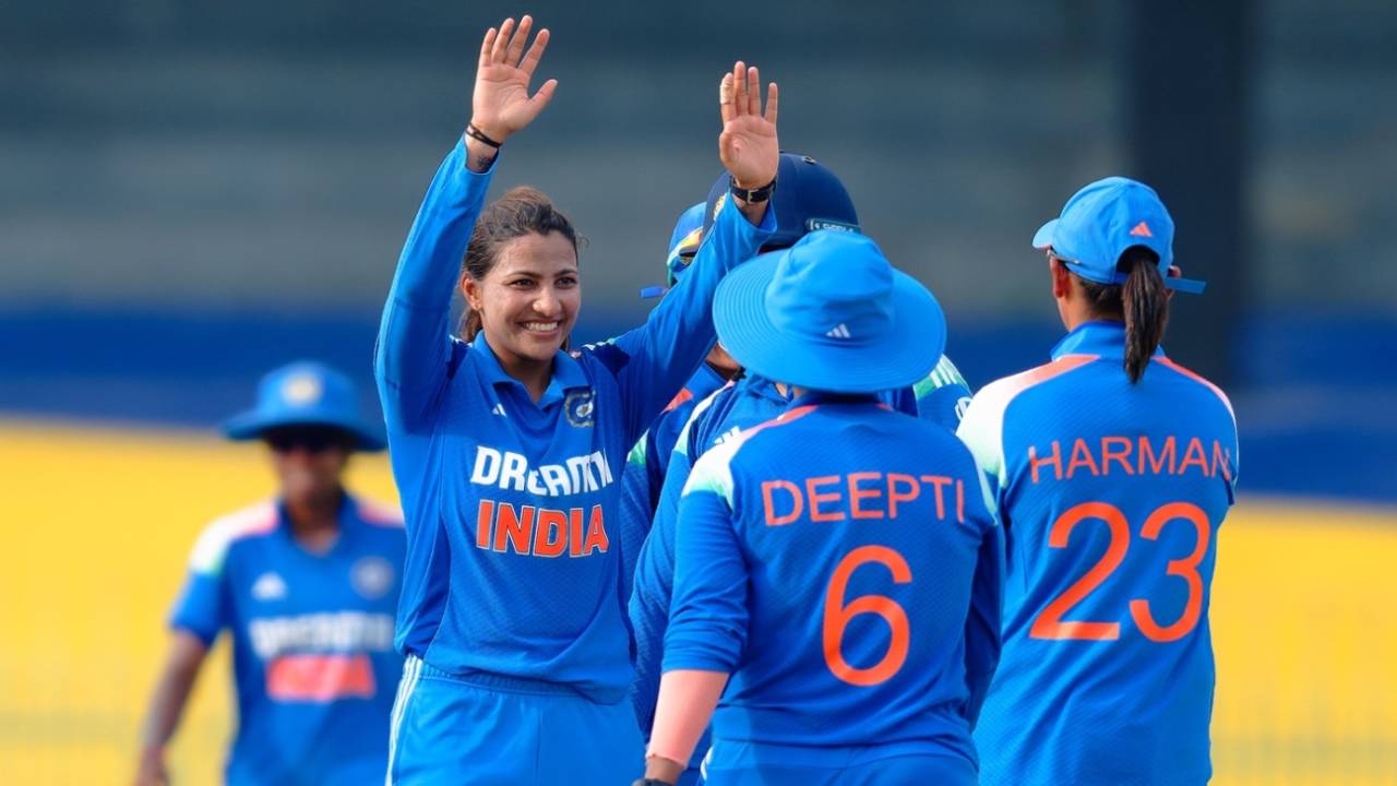 Sneh Rana celebrates dismissing Chamari Athapaththu, Sri Lanka vs India, Women's ODI tri-series, Colombo, May 4, 2025