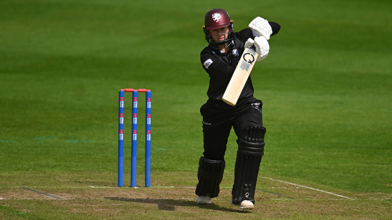 Fran Wilson steps into a drive, Somerset vs Lancashire, Metro Bank One Day Cup, Taunton, April 27, 2025
