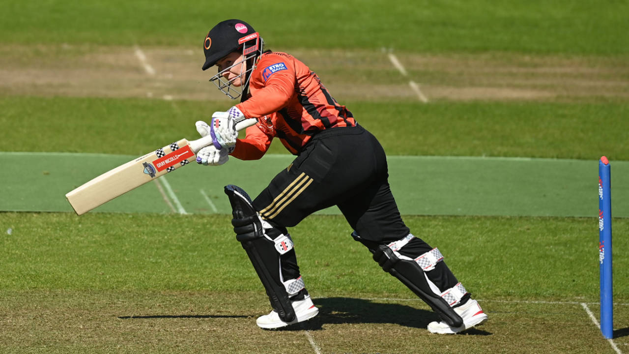 Tammy Beaumont turns the ball into the leg side, Warwickshire vs The Blaze, Women's One-Day Cup, Edgbaston, April 30, 2025