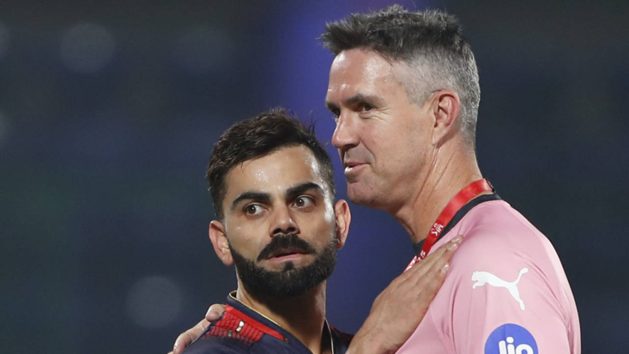 Virat Kohli and Kevin Pietersen greet each other with a hug Delhi Capitals vs Royal Challengers Bengaluru, IPL 2025, Delhi, April 27, 2025