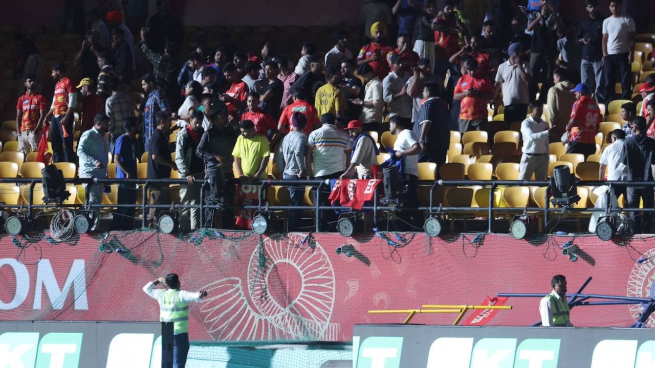 Spectators leave the stadium after the game was abandoned, Punjab Kings vs Delhi Capitals, IPL 2025, Dharamsala, May 8, 2025