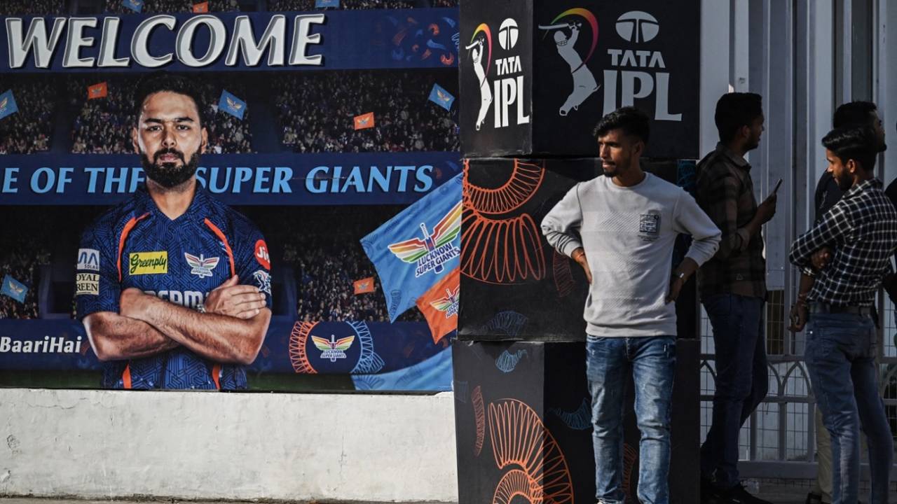 Fans stand outside the Ekana Stadium after the IPL was suspended for a week, Lucknow, May 9, 2025