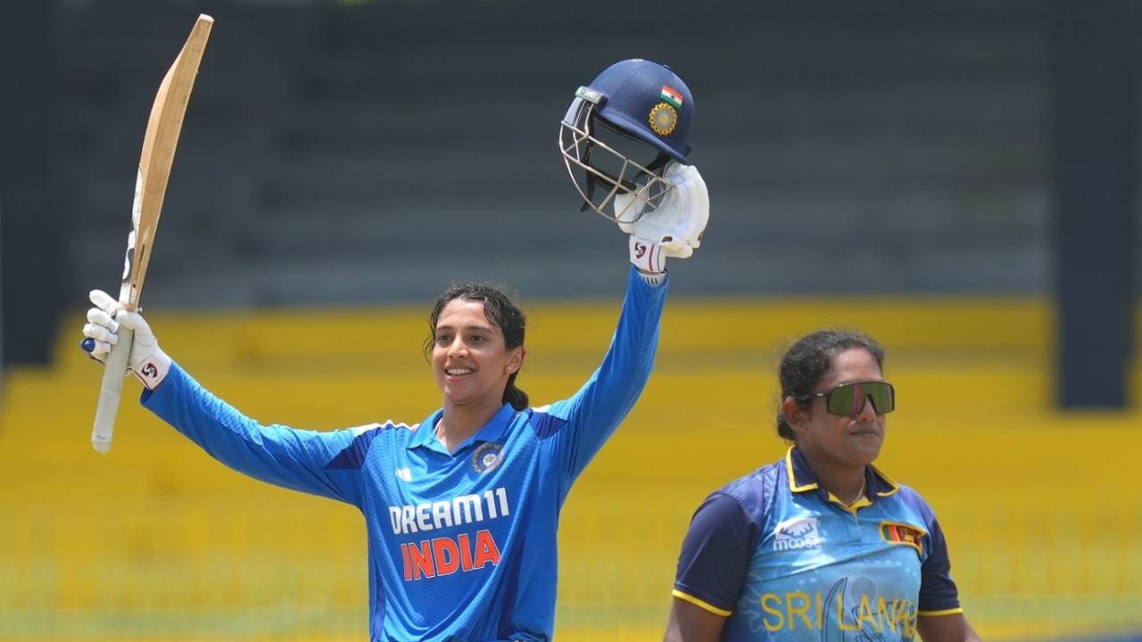 Smriti Mandhana brought up her century off 92 balls , India vs Sri Lanka, women's tri-series, final, Colombo, May 11, 2025