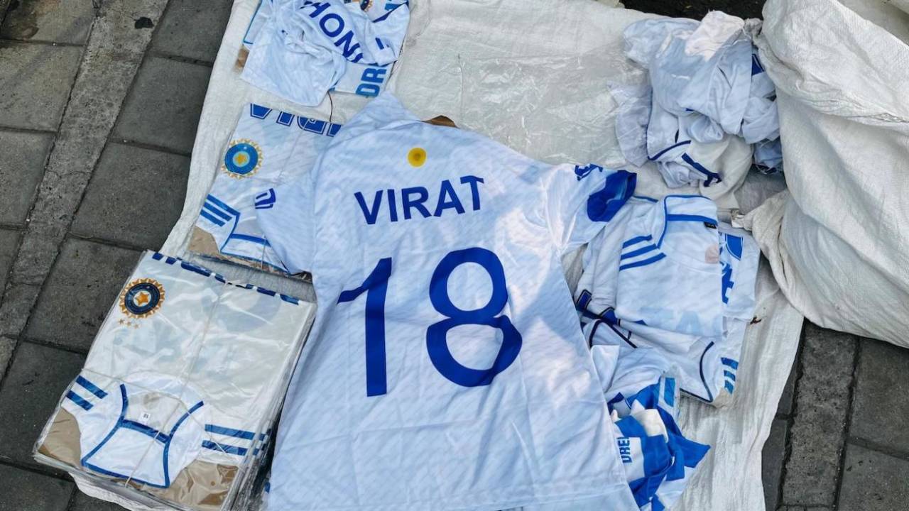 Hawkers set up shop with Virat Kohli tribute jerseys outside the Chinnaswamy Stadium following his Test retirement, Royal Challengers Bengaluru vs Kolkata Knight Riders, IPL 2025, May 16, 2025