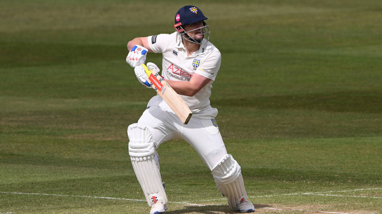 Alex Lees pushes one into the off side, County Championship, Division One, Durham vs Nottinghamshire, Chester-le-Street, May 17, 2025
