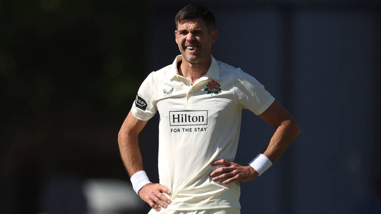 James Anderson cuts a frustrated picture, Lancashire vs Derbyshire, County Championship, Division Two, Old Trafford, May 17, 2025
