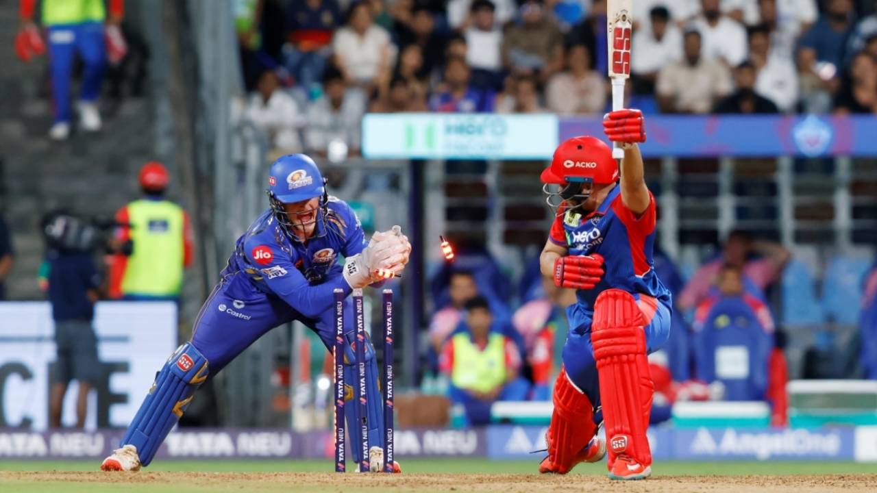 Ryan Rickelton stumps Ashutosh Sharma off Mitchell Santner's bowling, Mumbai Indians vs Delhi Capitals, IPL 2025, Mumbai, May 21, 2025