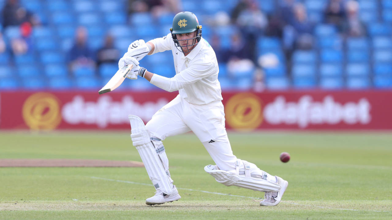 Freddie McCann steers a drive into the off side, Yorkshire vs Nottinghamshire, County Championship, Division One, Headingley, May 23, 2025