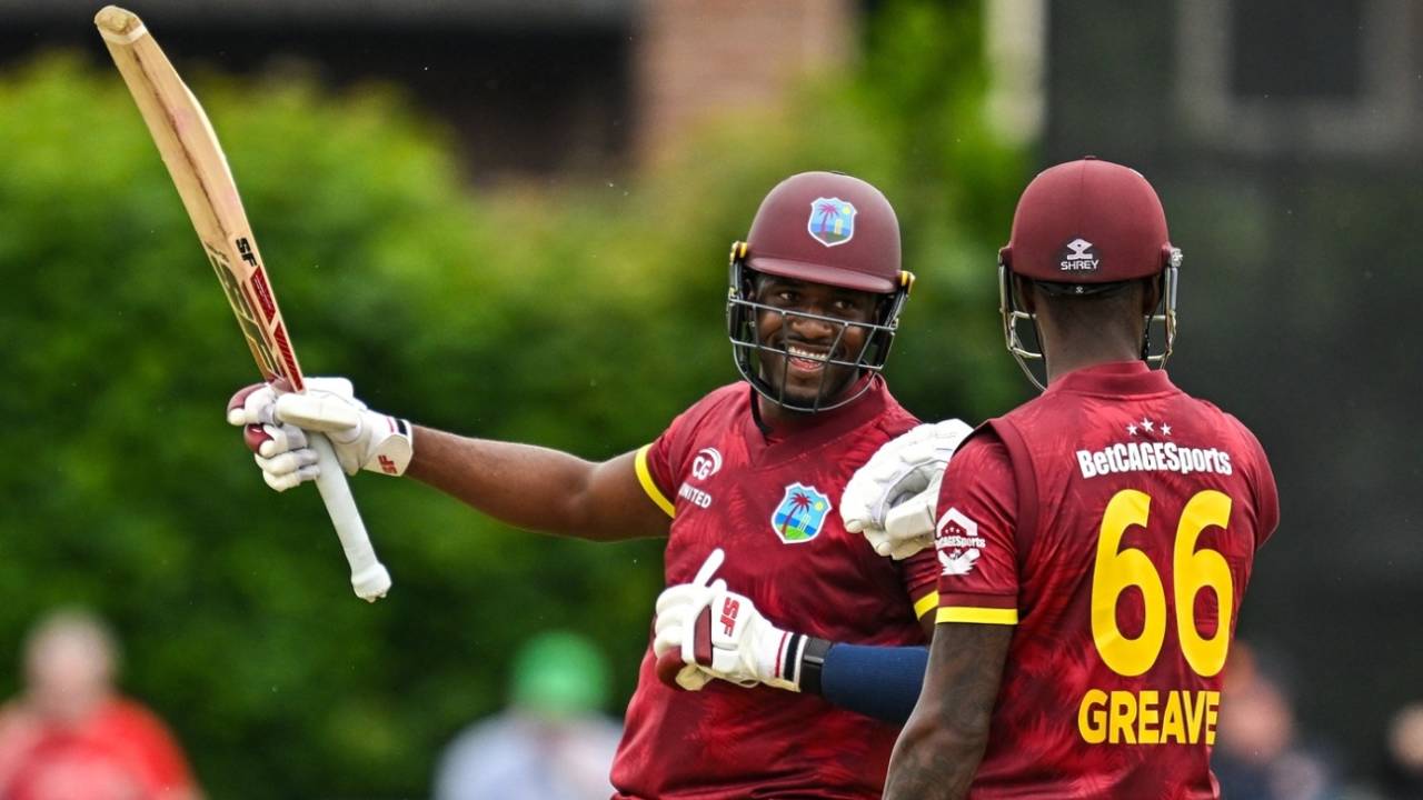 Matthew Forde is all smiles after equalling the record for the fastest ODI fifty, off 16 balls, Ireland vs West Indies, 2nd ODI, Dublin, May 23, 2025