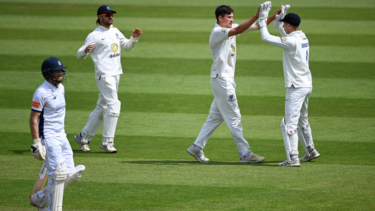 Henry Crocombe helped sweep through Hampshire with a four-wicket haul, Hampshire vs Sussex, County Championship, Division One, Utilita Bowl, May 23, 2025