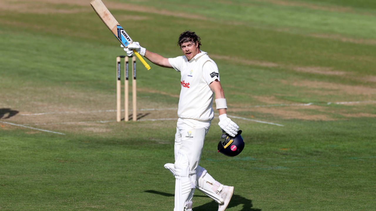 Sam Northeast celebrates his first century of the season, Glamorgan vs Middlesex, County Championship, Cardiff, May 23, 2025