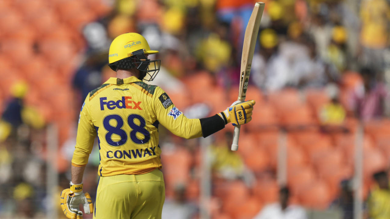 Devon Conway celebrates his 34-ball fifty, Gujarat Titans vs Chennai Super Kings, IPL, Ahmedabad, May 25, 2025