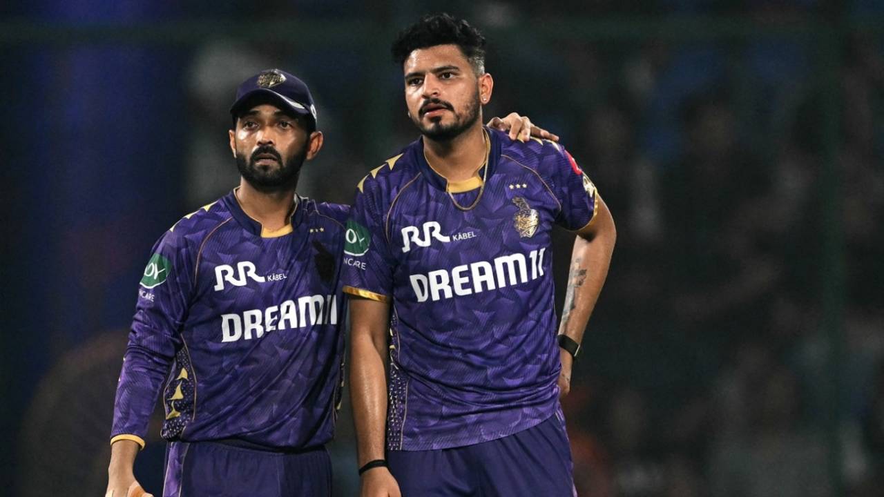 Ajinkya Rahane with Vaibhav Arora, the pick of KKR bowlers, Kolkata Knight Riders vs Sunrisers Hyderabad, IPL, Delhi, May 25, 2025