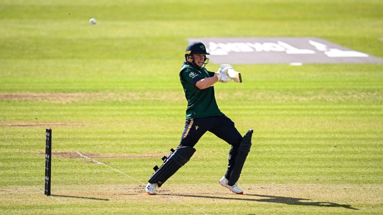 Cade Carmichael cuts one away, Ireland vs West Indies, 3rd ODI, Dublin, May 25, 2025