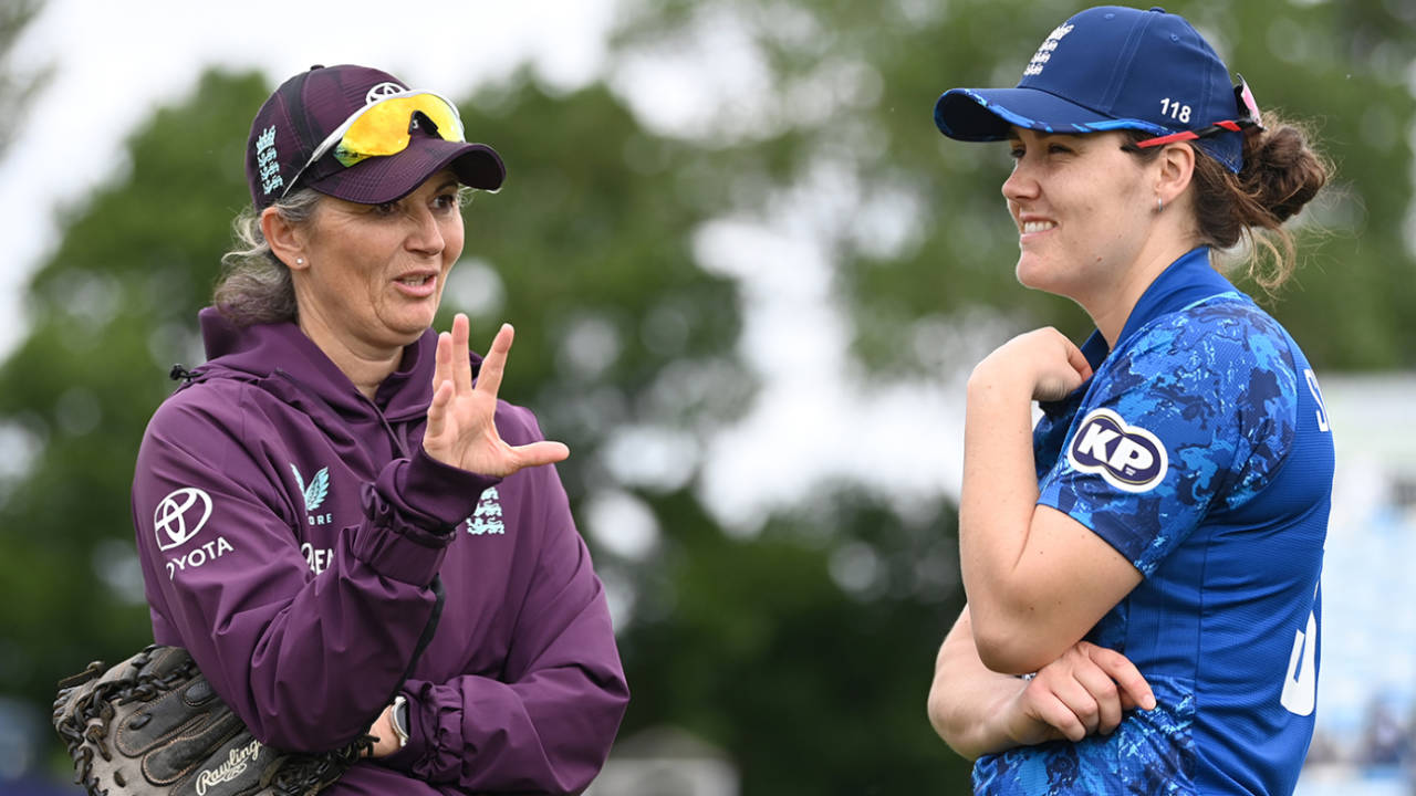 Charlotte Edwards and Nat Sciver-Brunt chat before play, England vs West Indies, 1st women's ODI, Derby, May 30, 2025