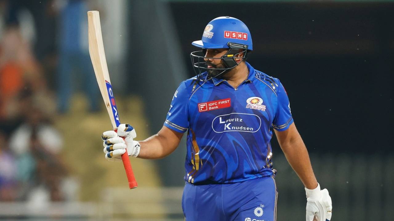 Rohit Sharma raises his bat after getting to a half-century, Gujarat Titans vs Mumbai Indians, IPL 2025, Eliminator, New Chandigarh, May 30, 2025