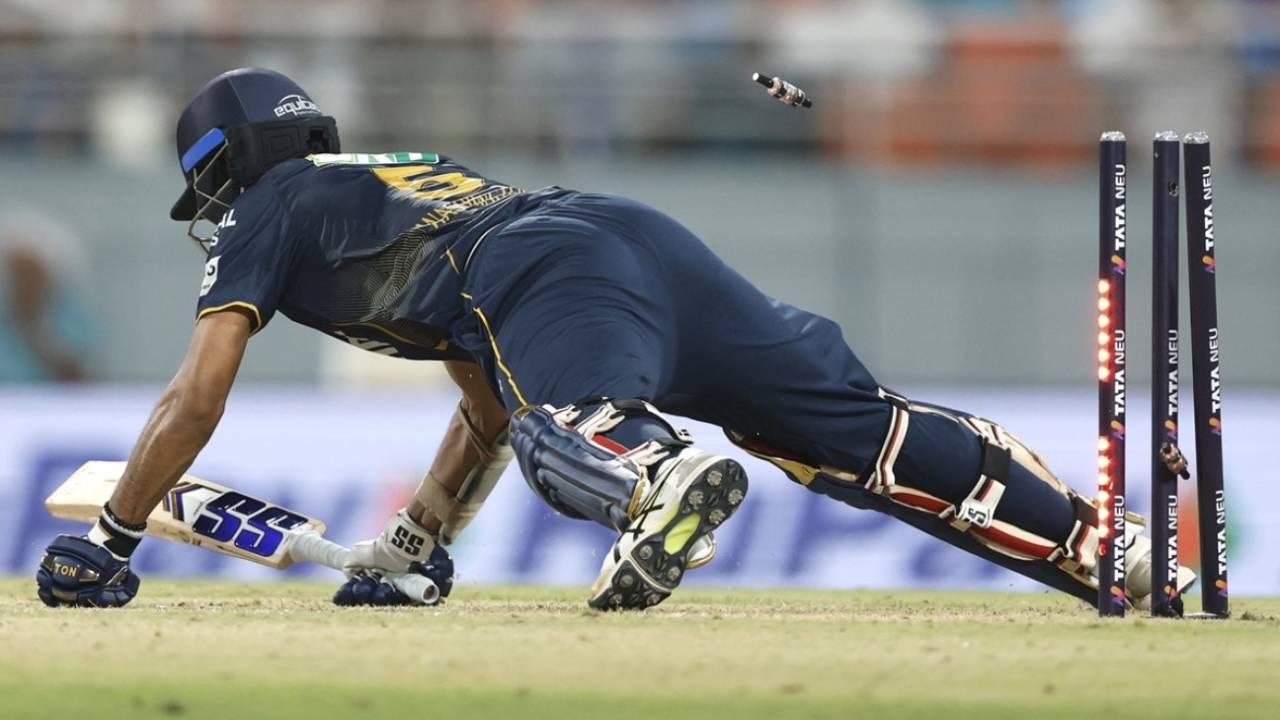 Washington Sundar is floored and bowled after missing a yorker, Gujarat Titans vs Mumbai Indians, IPL 2025, Eliminator, New Chandigarh, May 30, 2025