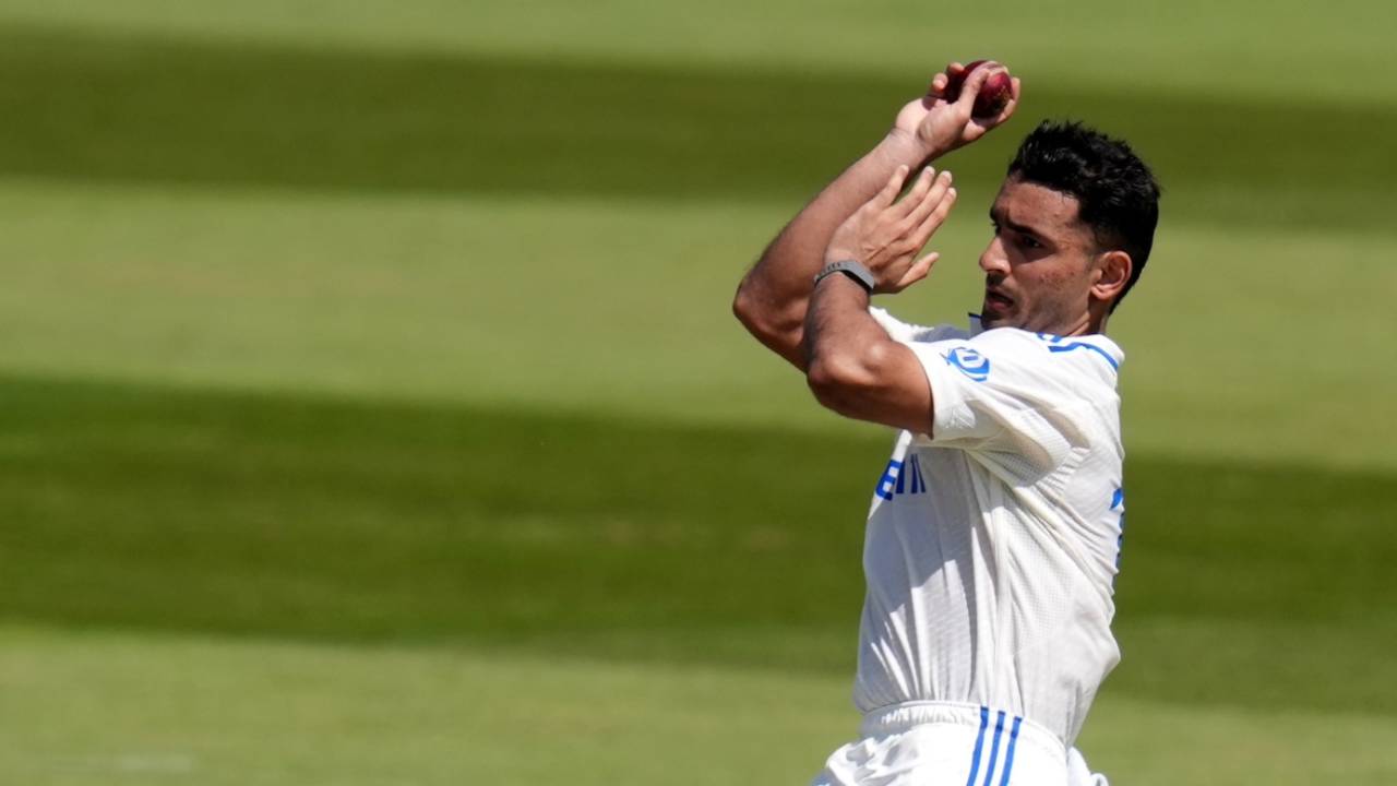 Anshul Kamboj has a bowl, England Lions vs India A, 1st unofficial Test, Canterbury, 2nd day, May 31, 2025