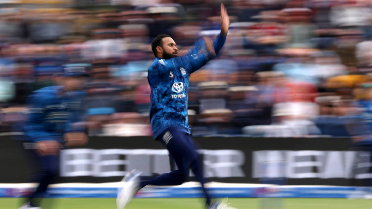 Adil Rashid in his delivery stride, England vs West Indies, 2nd ODI, Cardiff, June 1, 2025