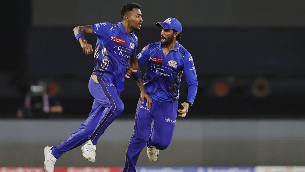 Hardik Pandya and Tilak Varma wheel away in celebration, Punjab Kings vs Mumbai Indians, IPL 2025, Qualifier 2, Ahmedabad, June 1, 2025