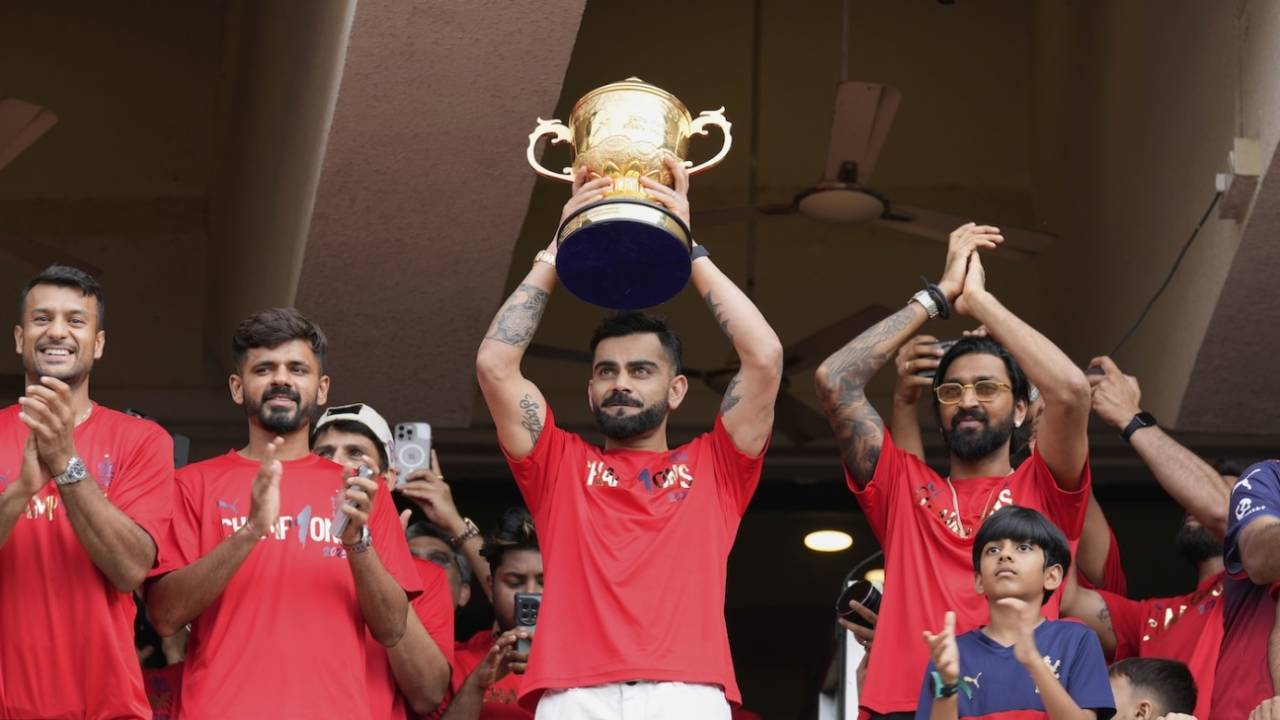 Virat Kohli posed with RCB's maiden IPL trophy at Chinnaswamy, Bengaluru, June 4, 2025
