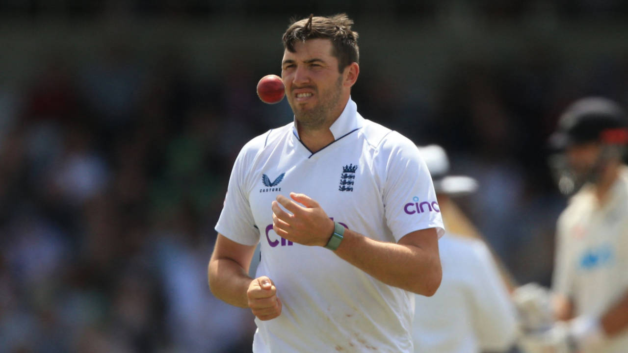 Jamie Overton walks back to his mark during his Test debut in 2022, England vs New Zealand, 3rd Test, Headingley, 3rd day, June 25, 2022