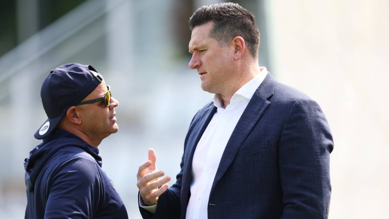 Former South Africa team-mates Ashwell Prince and Graeme Smith catch up, London, June 8, 2025