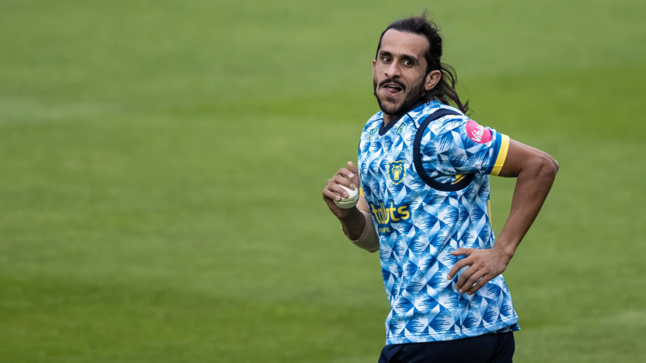 Hasan Ali celebrates taking a catch, Birmingham vs Yorkshire, Men's T20 Blast, Edgbaston, June 6, 2025