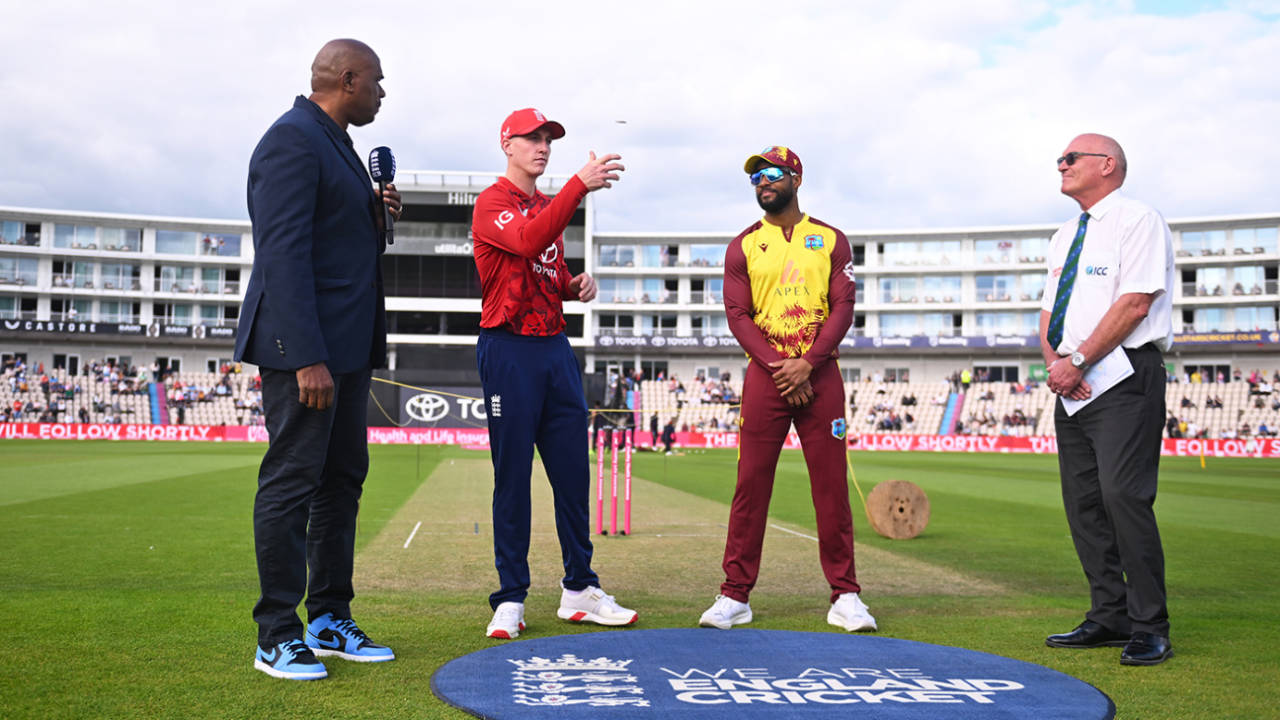 Harry Brook tosses the coin, England vs West Indies, 3rd T20I, Southampton, June 10, 2025
