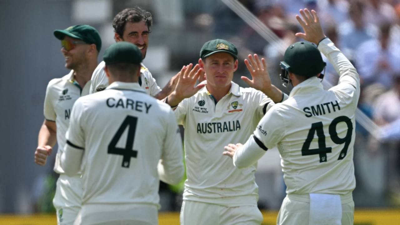 Marnus Labuschagne took a sharp catch in the covers to send back Wiaan Mulder off Mitchell Starc's bowling, Australia vs South Africa, World Test Championship final, 3rd day, Lord's, June 13, 2025