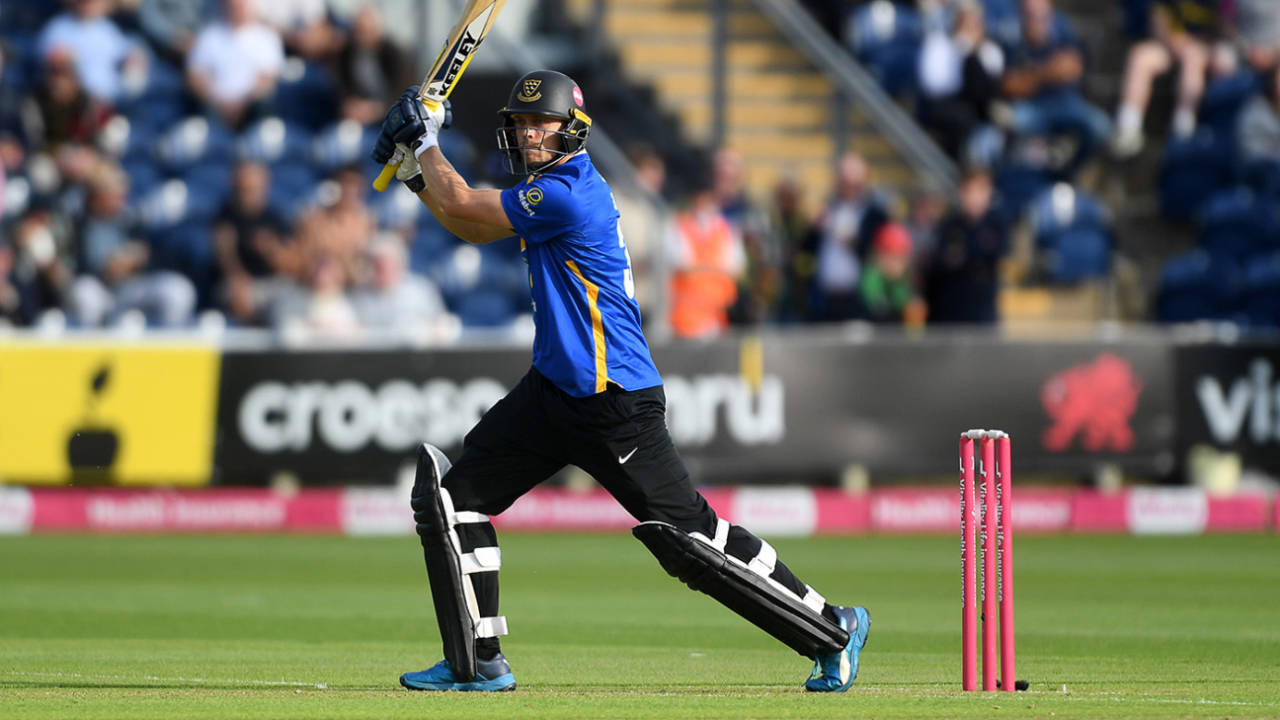 Harrison Ward on his way to a half-century, Vitality Blast Men, South Group, Glamorgan vs Sussex, Sophia Gardens, June 14, 2025
