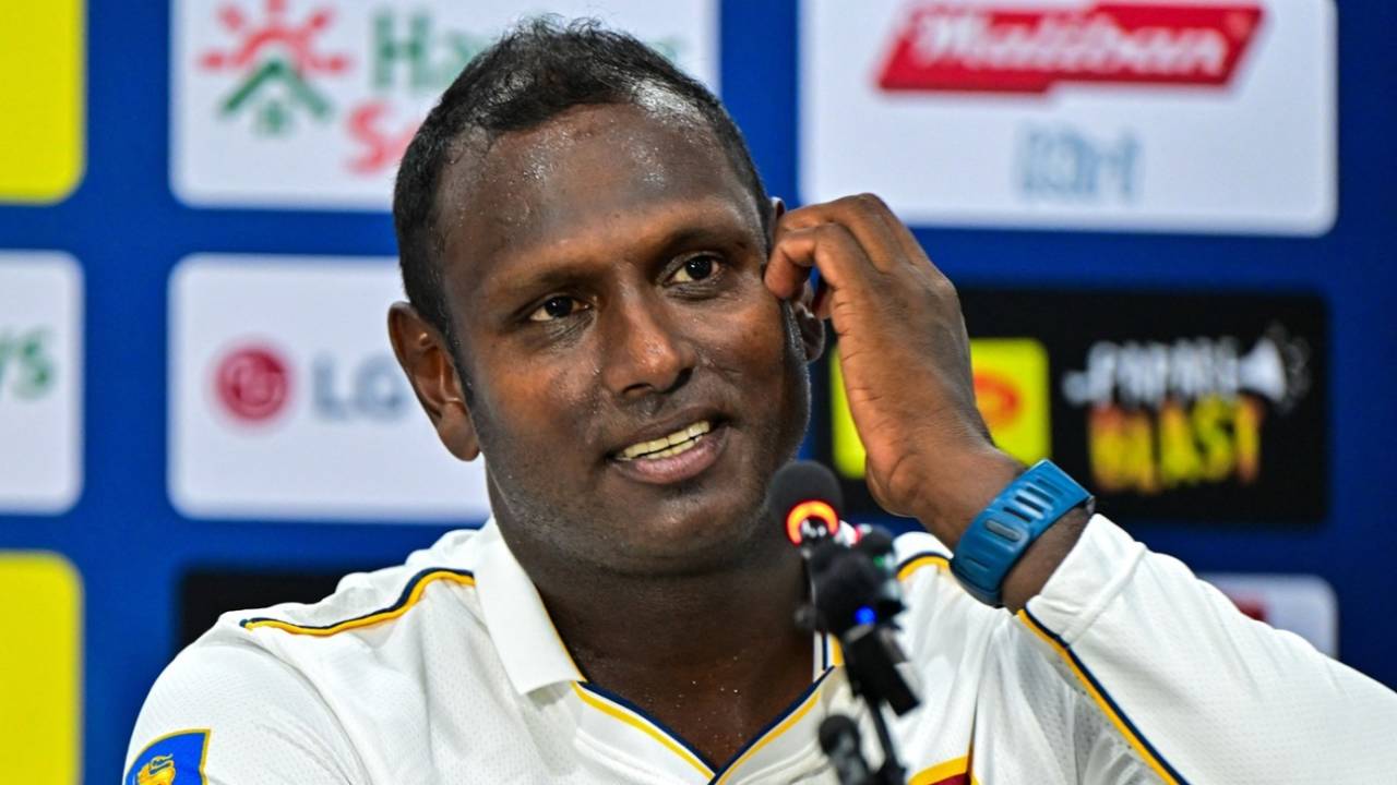 Angelo Mathews addresses the media ahead of his final Test match, Galle, June 16, 2025
