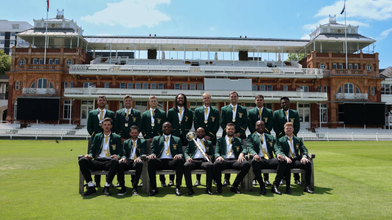 Temba Bavuma and Co pose with the WTC mace, Lord's, June 16, 2025