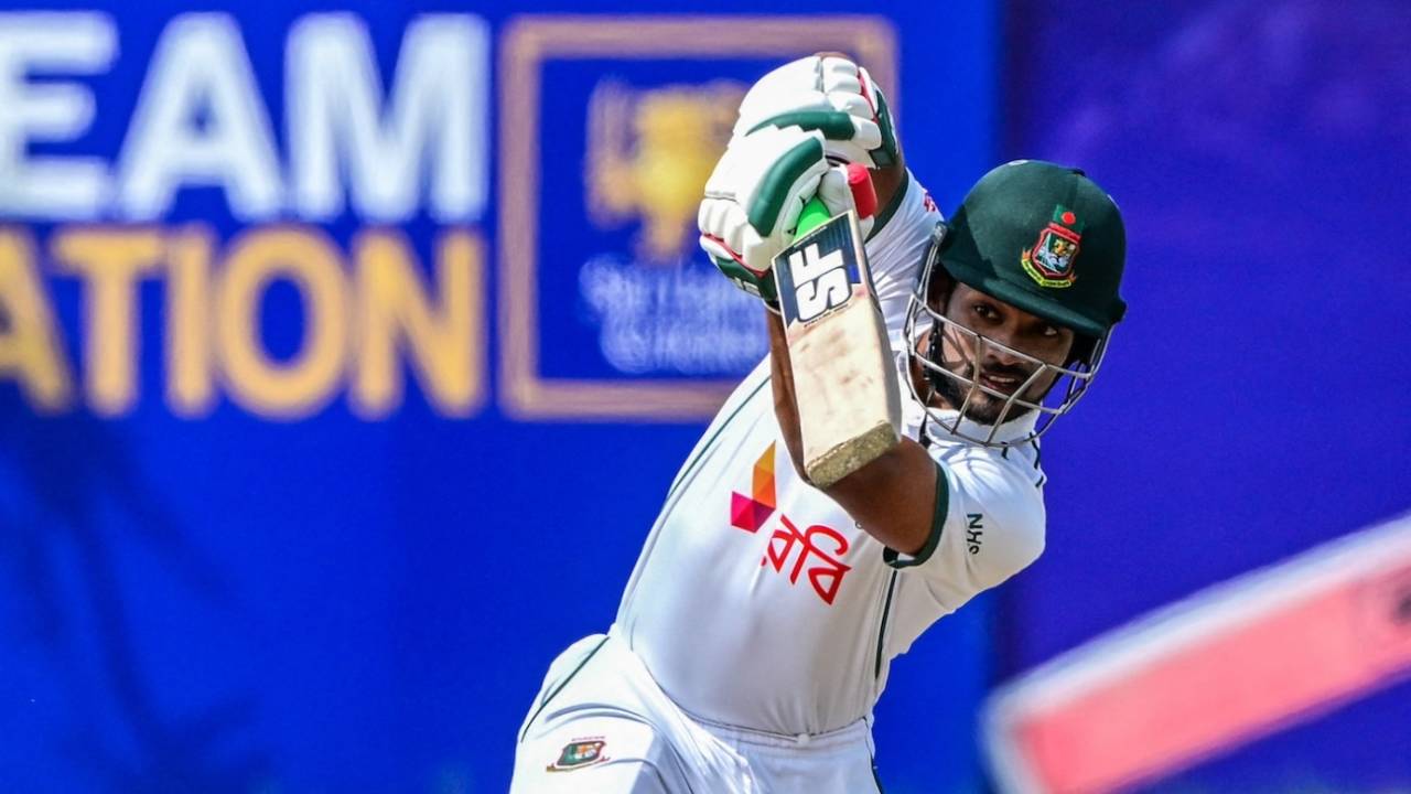Najmul Hossain Shanto drives down the ground, Sri Lanka vs Bangladesh, 1st Test, Galle, 5th day, June 21, 2025