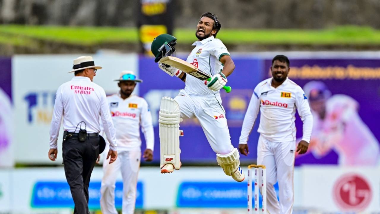 Najmul Hossain Shanto celebrates his hundred, Sri Lanka vs Bangladesh, 1st Test, Galle, 5th day, June 21, 2025