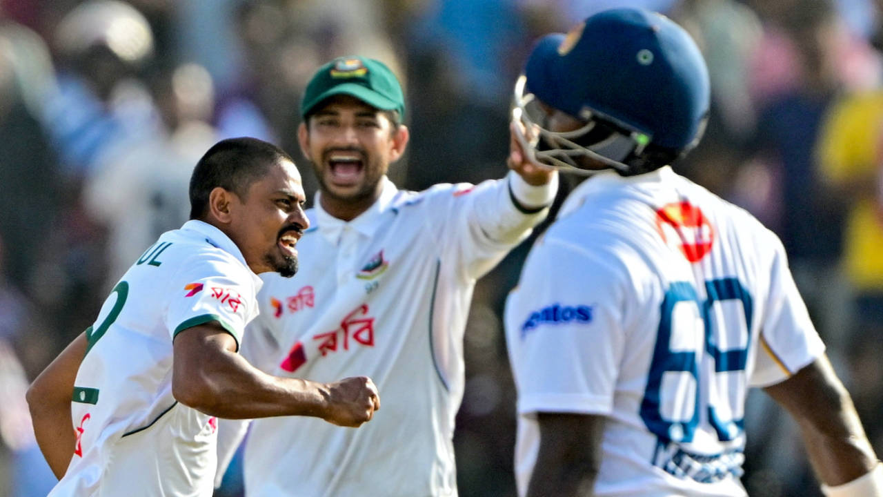 Taijul Islam got Angelo Mathews out in his last Test innings, Sri Lanka vs Bangladesh, 1st Test, Galle, 5th day, June 21, 2025