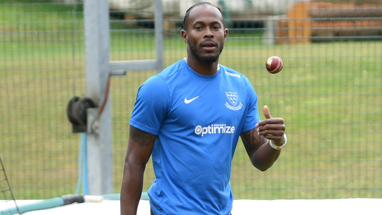 Jofra Archer bowls in the nets before play, Durham vs Sussex, County Championship, Chester-le-Street, June 22, 2025