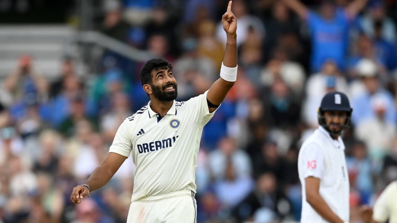 Jasprit Bumrah celebrates his fifth wicket, England vs India, 1st Test, Leeds, Day 3, June 22, 2025
