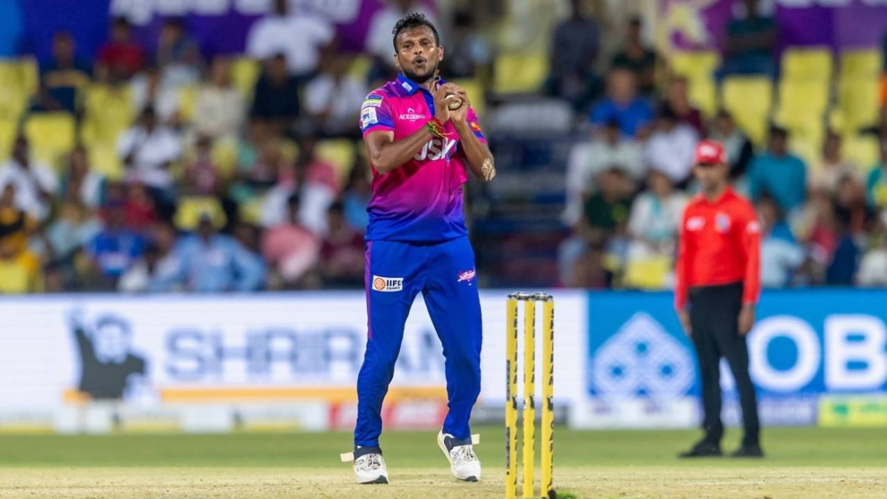 T Natarajan in action at the TNPL, IDream Tiruppur Tamizhans vs Siechem Madurai Panthers, TNPL 2025, Tirunelveli, June 22, 2025