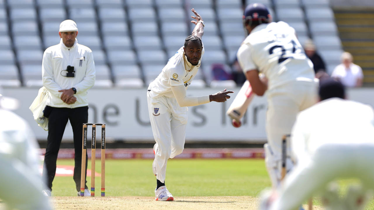 Jofra Archer returned to red-ball action after a four-year gap, Durham vs Sussex, County Championship, Chester-le-Street, June 23, 2025