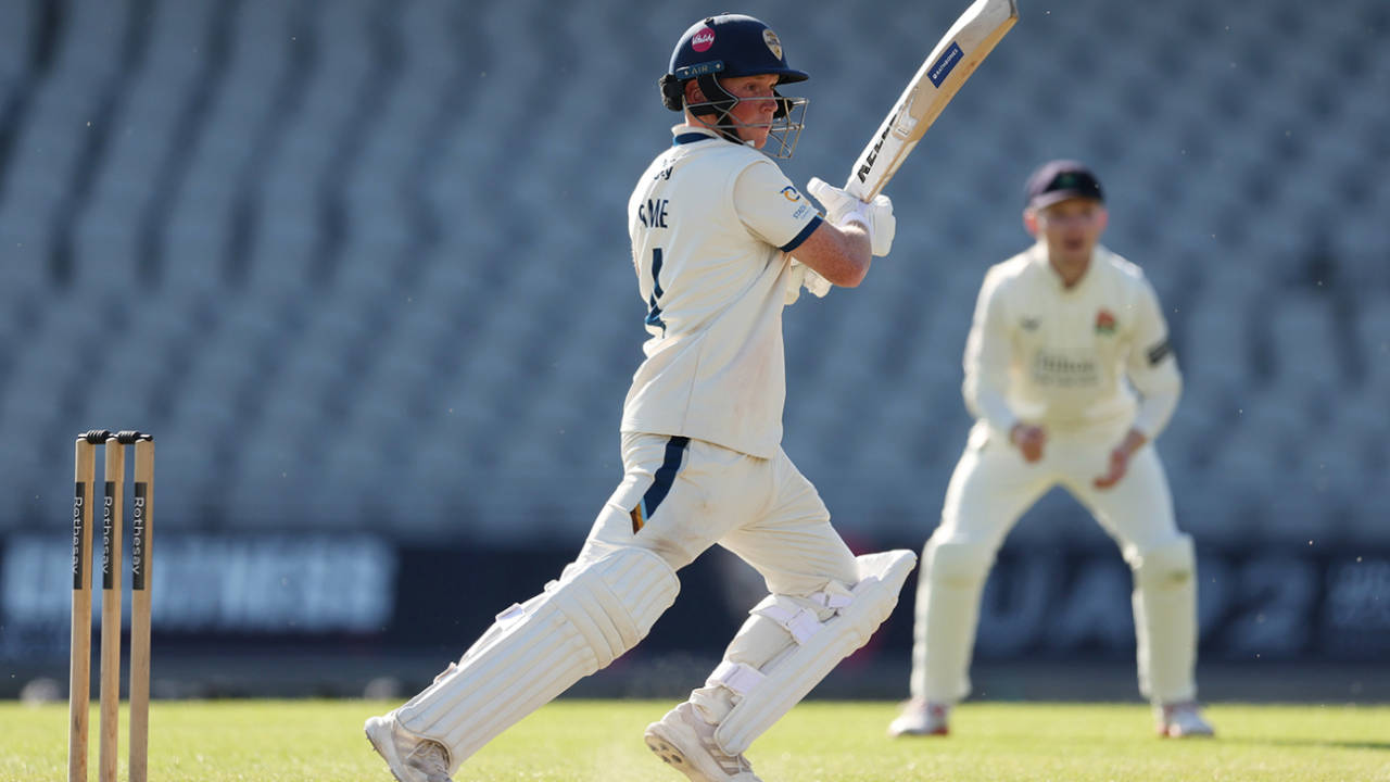 Harry Came steers into the off side, Lancashire vs Derbyshire, County Championship, Division Two, Old Trafford, May 17, 2025